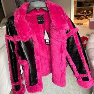 Nasty gal puffer with pink fur